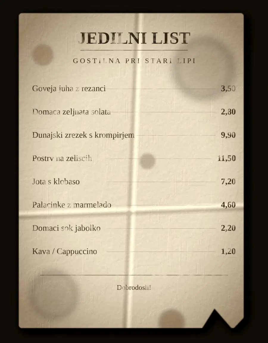 Oguljen, zmečkan papirnat jedilni list z madeži od kave